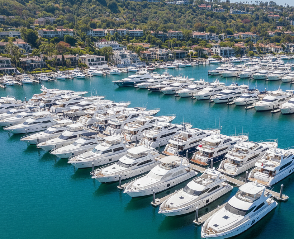 Luxury yacht in Southern California marina